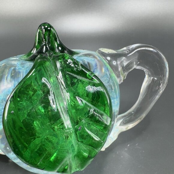 Vintage Venetian Art Glass Paperweight Hand Blown Teapot Shaped Green Leaf Glass - Picture 2 of 12
